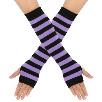 Митенки полосатые черно-фиолетовые One Size