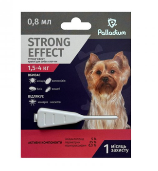 Капли на холку STRONG EFFECT от блох,клещей и комаров для собак 1,5-4кг