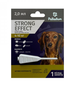 Капли на холку STRONG EFFECT от блох,клещей и комаров для собак 4-10кг
