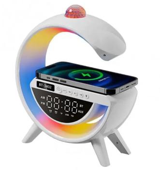 Колонка портативная RGB, LED лампа, беспроводное зарядное 3 в 1 G 3402 9386, белая