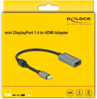 Adapter Delock mini-DisplayPort 1.4 to DisplayPort 4K 60Hz Black/Grey (4043619665709)