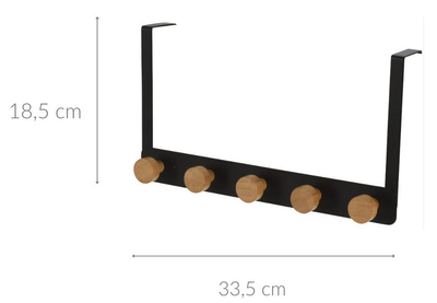 Wieszak na drzwi Storagesolutions metalowy z drewnianymi gałkami 5 haczyków Czarny (8720573749282)
