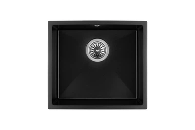 Кухонна мийка граніт GRANADO Under top black shine (1901) + сифон одинарний для кухонної мийки Nova