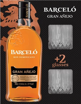 Ром Barcelo Grand Anejo 0.7 л 37.5% + 2 стакана в подарочной упаковке (7461323129442)