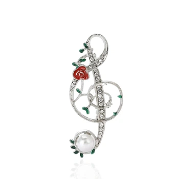 Брошь BROCHE бижутерия Музыка Скрипичный ключ с розой серебристая BRBF114411