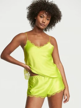 Піжама Сатинова (майка + шорти) Victoria's Secret Satin and Lace Cami Set S Жовта (26811457D)