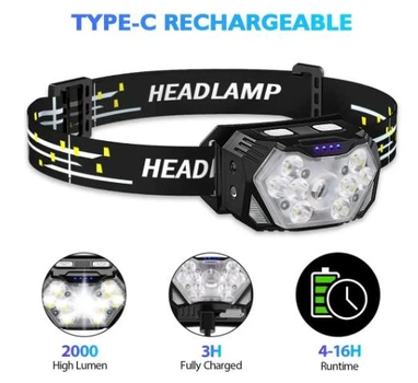 Ліхтарик на голову налобний акумуляторний з червоним світлом 9LED перезарядний