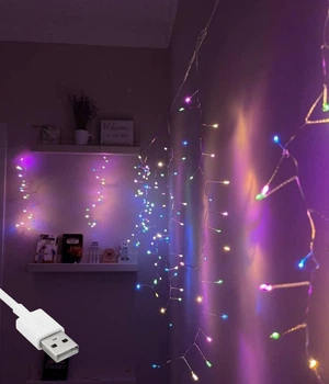 Гірлянда штора роса "Фейєрверк", 3x0,6м, від USB, 200 LED, 8 режимів + статичний, IP44, Мультиколор