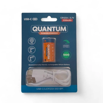 Аккумулятор Li-ion 16340 / CR123A 3.7V с разъёмом Type-C для зарядки 550mAh Quantum