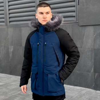 Мужская зимняя Парка Pobedov Seniora Udacha Gray Черная с темно-синим размер S