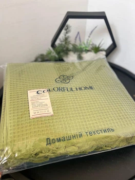 Покривало вафельне бавовна літнє 200х230 см Оливковий (П4К-rai-pike-001-09)
