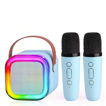 Портативная мини Bluetooth колонка караоке K12 с двумя микрофонами и RGB-подсветкой DL-248 Синяя