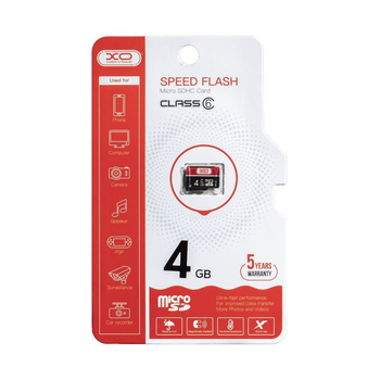 Карта Памяти XO MicroSDHC 4gb 6 Class, Чёрно-Красный