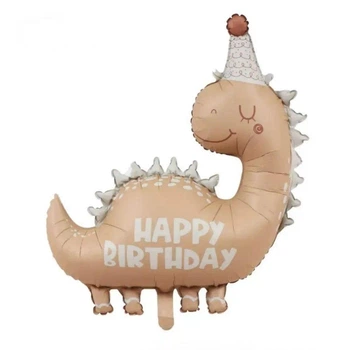 Фольгована велика повітряна куля Динозаврик Happy Birthday бежева, 77х82 см