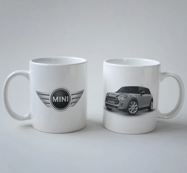 Подарочная чашка с принтом Мини Купер (Mini Cooper) Серый 330 мл.