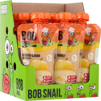 Упаковка фруктового пюре Bob Snail Яблоко-Банан для детей от 5 месяцев гомогенизированное 250 г х 10 шт (4820219345183)