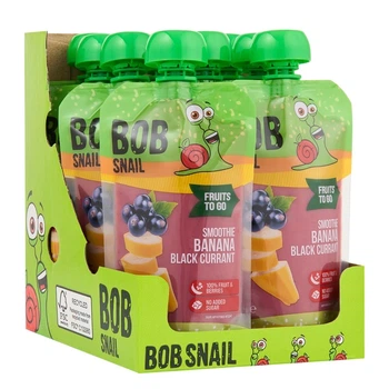 Упаковка фруктового пюре Bob Snail Смузи Банан-Черная Смородина пастеризованное 120 г х 10 шт (4820219346371)