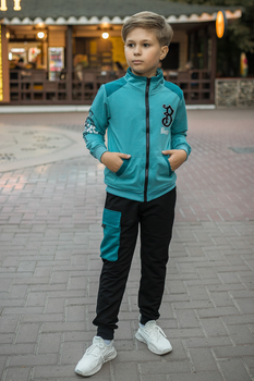 Костюм спортивный F&D для мальчика 7-15 лет стойка , Бирюзовый 158