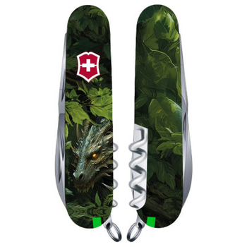 Ніж Victorinox Huntsman Zodiac 91 мм Зелений дерев'яний дракон (1.3713.3_Z3240p)