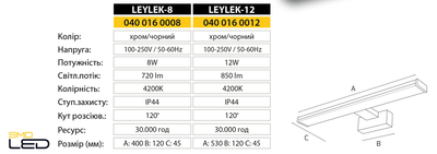 Светильник настенный подсветка зеркал-картин HOROZ ELECTRIC LED "KARTAL-8" 8W 4200K цвет хром