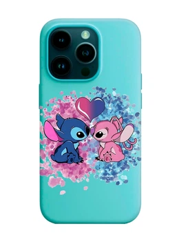 Матовый бирюзовый чехол на Apple iPhone 14 Pro Стич и Ангел (принт 391)