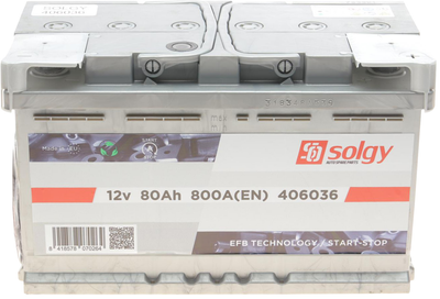 Аккумуляторная батарея Solgy Start-Stop EFB 80 А/час 800 A R+ B13 315 x 175 x 190 мм (406036)