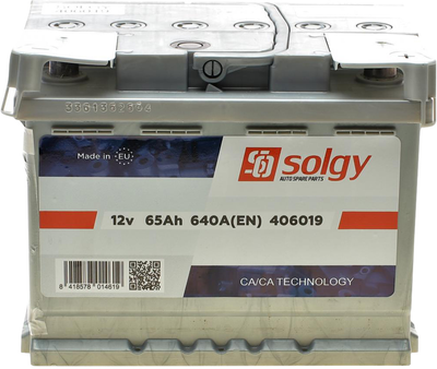 Акумуляторна батарея Solgy 65 А/год 640 A R+ 242 x 175 x 190 мм (406019)