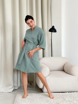 Жіночий халат із мусліну COSY, оливковий 2XL