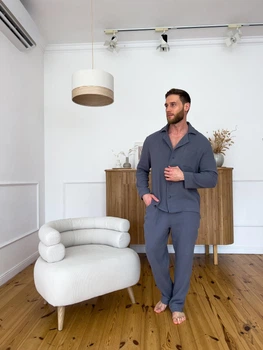 Чоловіча муслінова піжама Estet (сорочка+штани) COSY XL Сірий (cosy2223295s3)