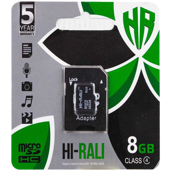 Карта памяти Hi-Rali microSDHC 8 GB Card Class 4 + SD адаптер