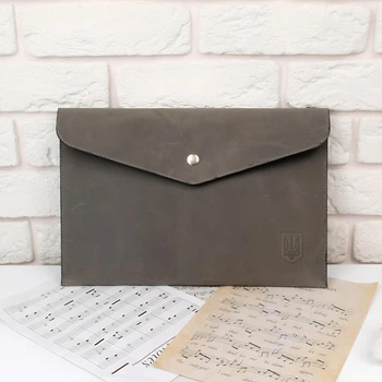 Папка для бумаг Crazy Horse натуральная кожа Leaflet Leather Серая