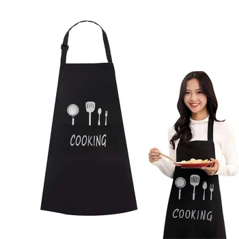 Водонепроницаемый кухонный фартук с принтом Cooking на завязках с карманом, черный с белым (87943913)