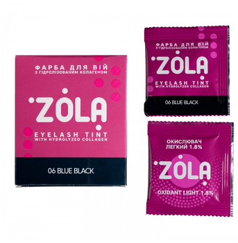 Краска для бровей с коллагеном в саше (сине-черная) + окислитель Blue Black 06 Zola 5 мл