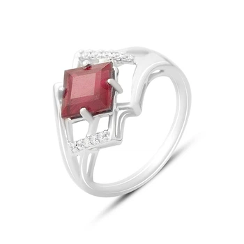 Срібна каблучка з натуральним рубіном 2.633ct, фіанітами, вага виробу 3,3 гр (2165316)
