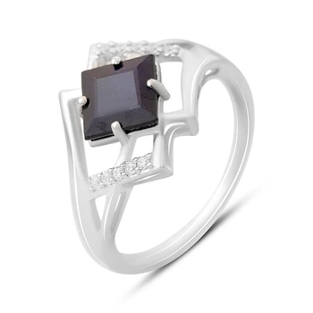 Серебряное кольцо с натуральным сапфиром 2.13ct, фианитами, вес изделия 3,18 гр (2162612)