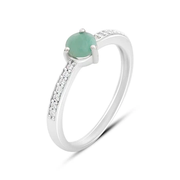 Срібна каблучка з натуральним смарагдом 0.66ct, фіанітами, вага виробу 1,99 гр (2162322)