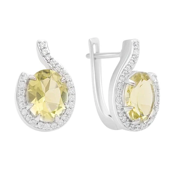 Серебряные серьги с Натуральным зеленим кварцем 5.125ct, фианитами (2162209)