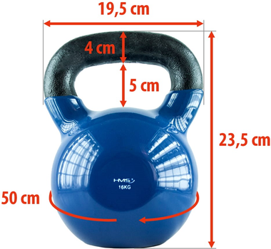 Kattlebell HMS żeliwny pokryty winilem 16 kg Niebieski (5907695501490)