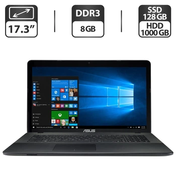 Ноутбук Asus X751LAB / 17.3" (1600x900) TN / Intel Core i3-5005U (2 (4) ядра по 2.0 GHz) / 8 GB DDR3 / 128 GB SSD + 1000 GB HDD / Intel HD Graphics 5500 / WebCam б/у