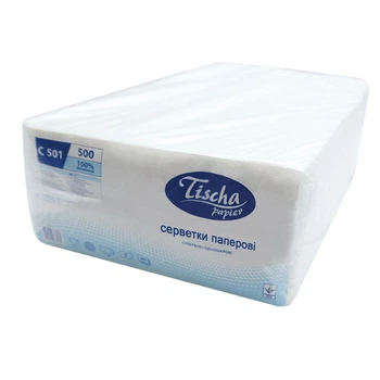 Серветки столові Tischa Papier 24х25 см, білого кольору 500 шт.