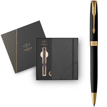 Набор Parker SONNET Matte Black Lacquer GT BP с шариковой ручкой и блокнотом Золотистый 84 832b24