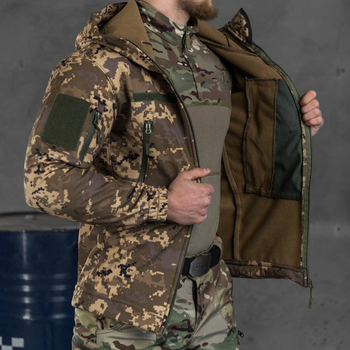 Осіння чоловіча Куртка з капюшоном Softshell на флісі піксель розмір M