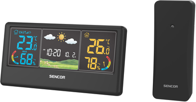 Метеостанція Sencor, внутр/зовн вимірювання, від мережі/АААх3+ААх2, темп-ра, вологість, час, прогноз погоди, чорний (SWS4100B)