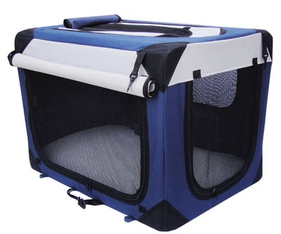 Мягкая клетка для собак SENFUL Pet Soft Crate с флисовым ковриком и чехлом, сине-серая, S (50х35х35 см)