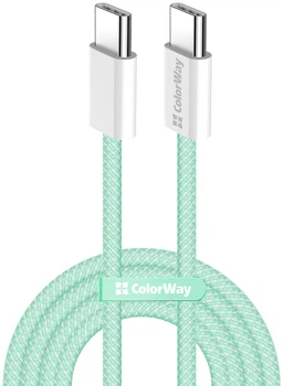 Кабель ColorWay Type-C - Type-C braided cotton PD Fast Charging 60W 3А 1 м Green (CW-CBPDCC061-G)