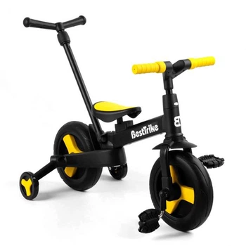 Детский двухколесный велосипед-трансформер Best Trike 58195 колеса PU 10’’ родительская ручка съемные педали Желтый