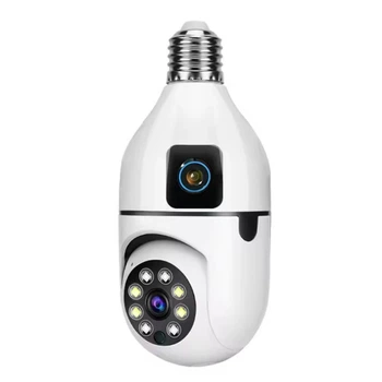 IP камера відеоспостереження UKC SQ02 E27 (v380 APP) Wi-Fi 2 об'єктива 3MP+3MP у вигляді лампи White (3_05385)