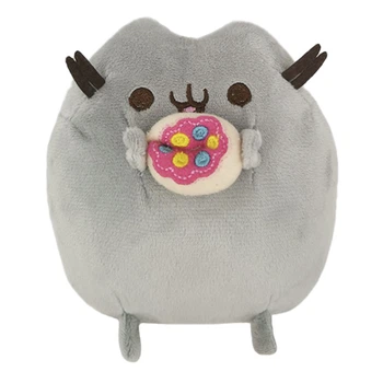 Мягкая игрушка Пушин кэт Pusheen cat с пончиком в лапках 12х15 см Серый n-12228