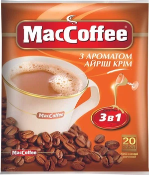 Кавовий напій кава розчинна MacCoffee 3в1 з ароматом Айріш Крім 20шт * 18г