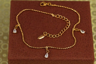 Браслет Xuping Jewelry на ногу перлина з трьома крапельками 22 см 1 ммподовжувач 6 см золотистий